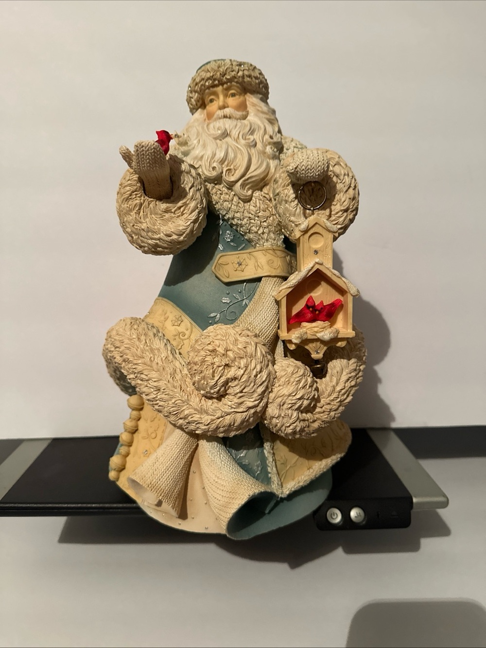 Foundations Holiday Santa Figurine in Teal and Cream - Decorative Home Accent